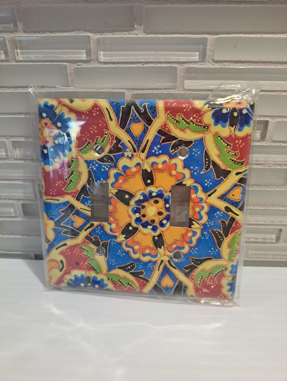 Switch Plate Double - Metal  Mosaic Tile Art Ceramic Colorful Decorative. New